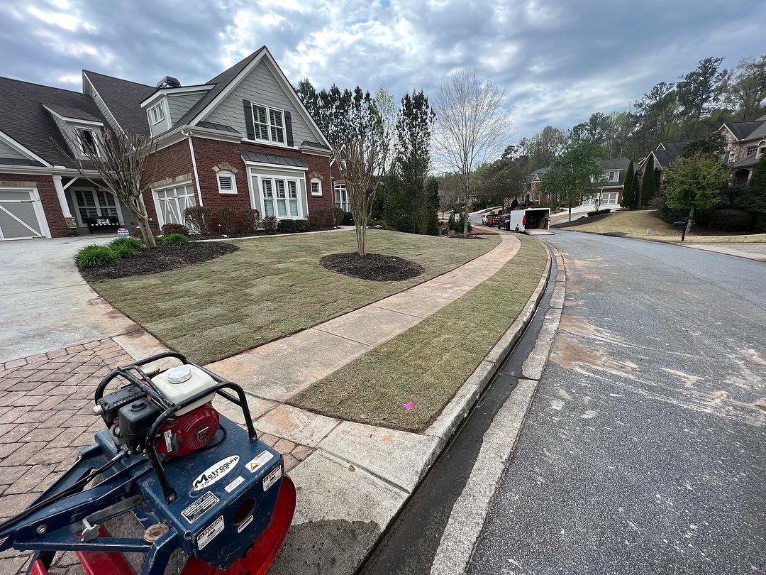 Stripes and edging on a front lawn
