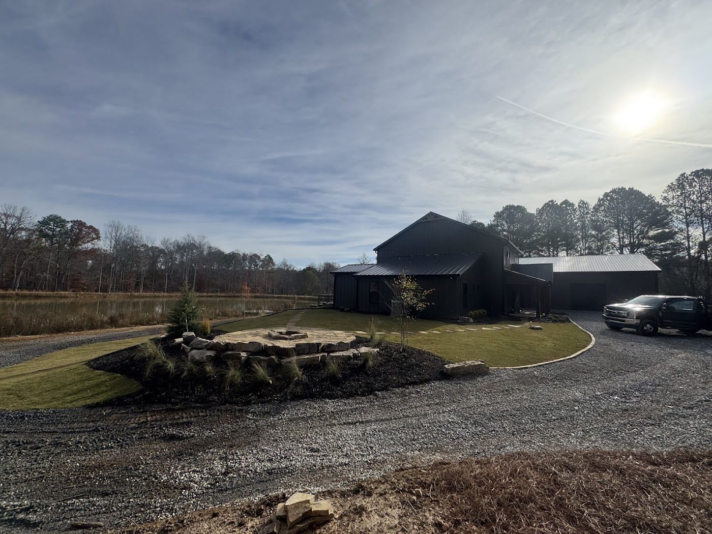 Rock feature and driveway